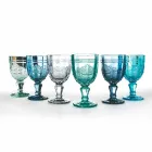 Colored Wine Goblet Set in Glass and Oriental Style Decoration 12 Pieces - Screw Viadurini
