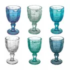 Colored Wine Goblet Set in Glass and Oriental Style Decoration 12 Pieces - Screw Viadurini