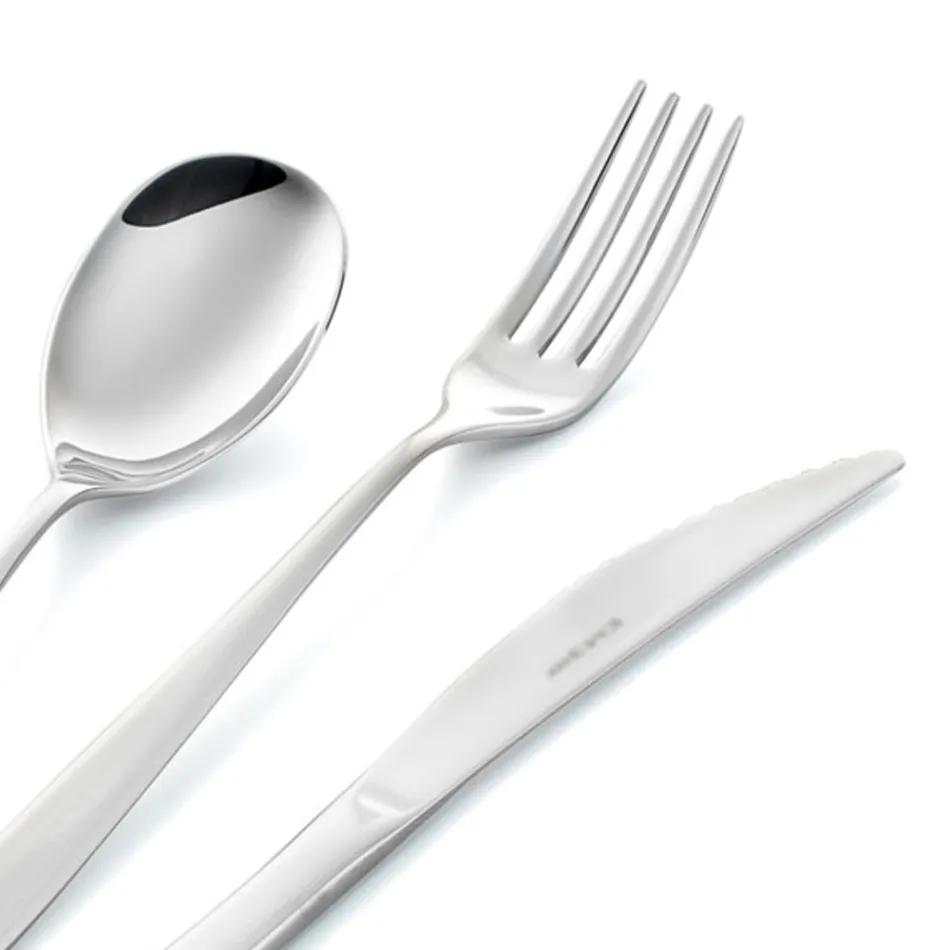 Rounded Design Stainless Steel Cutlery Set 24 Pcs - Peperita Viadurini