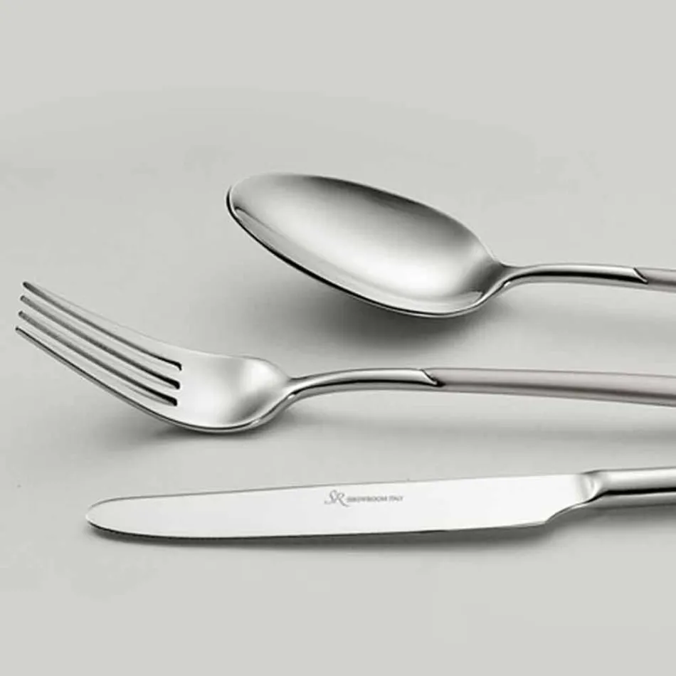 24 Pieces Polished Steel Cutlery Set with Sandblasted Handle - Jingle Viadurini