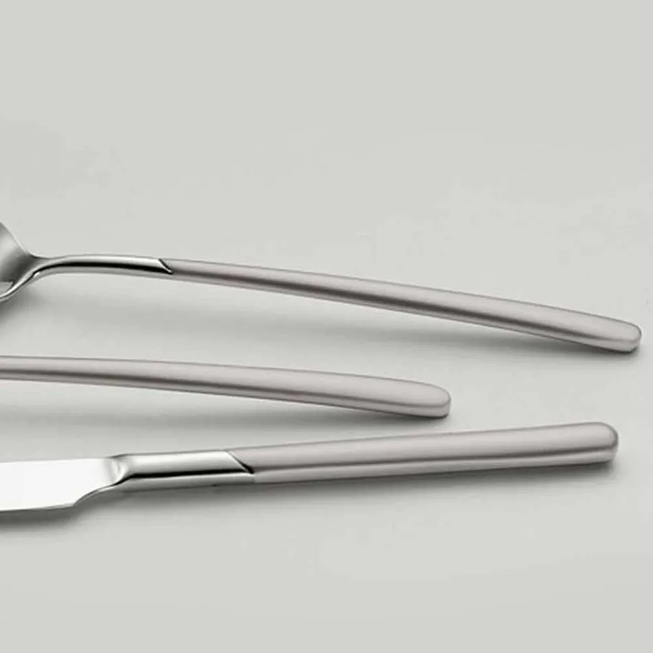 24 Pieces Polished Steel Cutlery Set with Sandblasted Handle - Jingle Viadurini