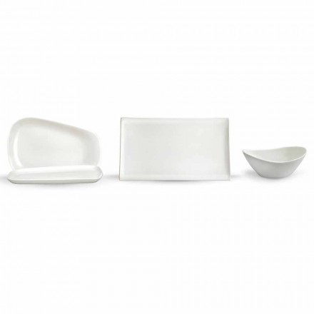 Serving Plates for Lunch or Modern Porcelain 14 Pieces - Nalah Viadurini