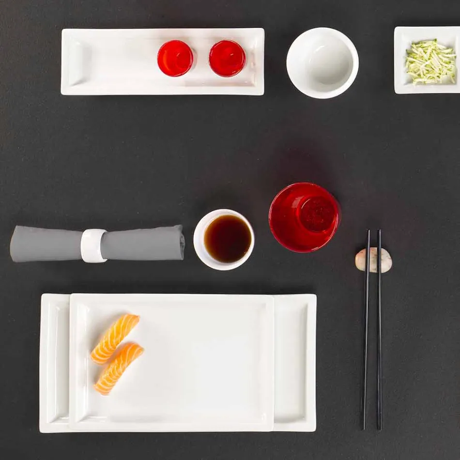 White Porcelain Modern Dinner Plates Set 25 Pieces - Basal Viadurini