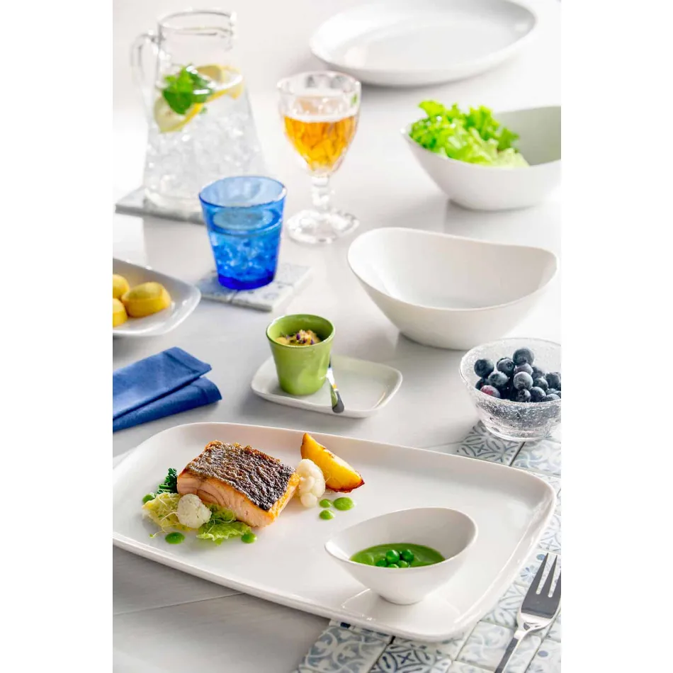 White Porcelain Dinner or Serving Dishes Service - Nalah Viadurini