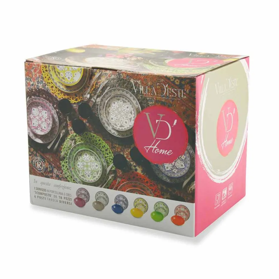 Ethnic Dishes Service in Porcelain and Colored and Modern Stoneware 18 Pieces - Fez Viadurini