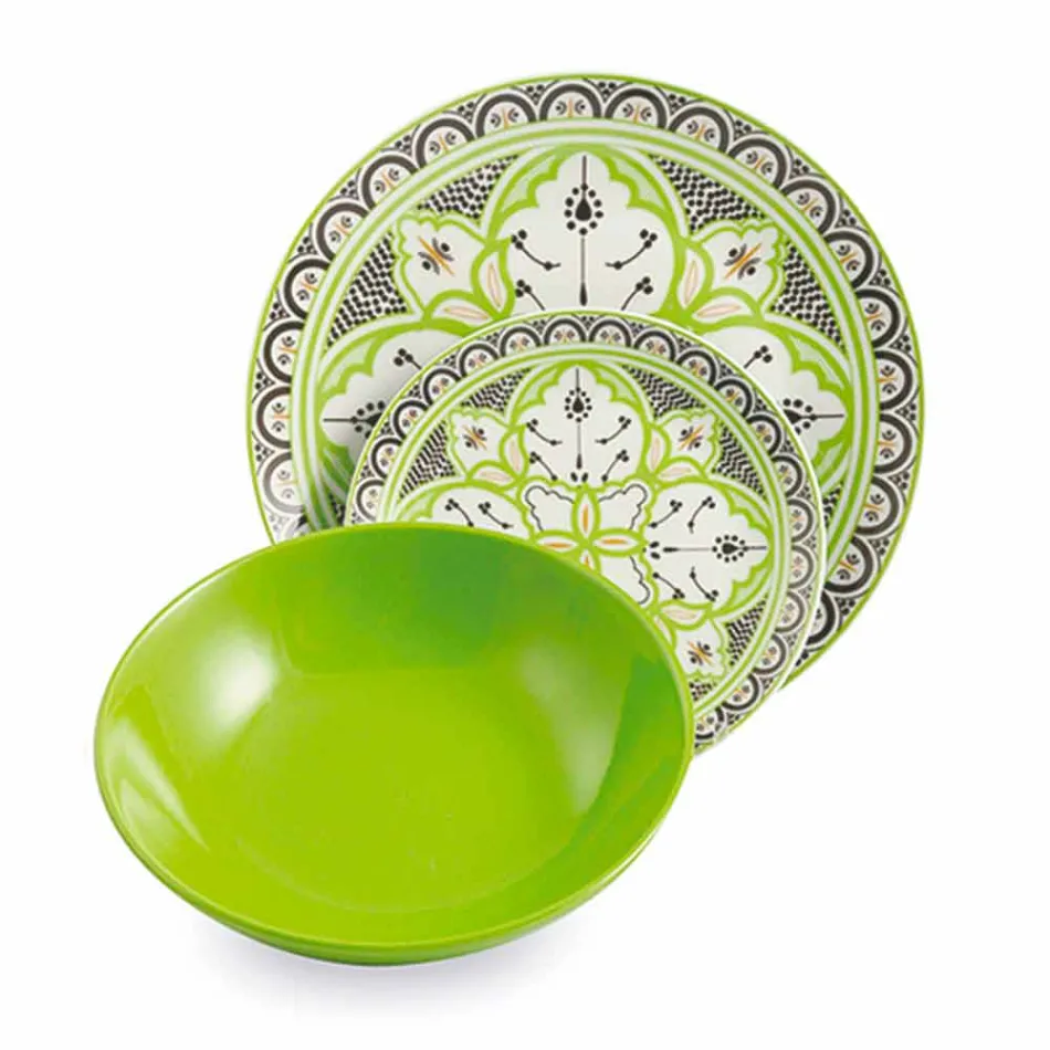 Ethnic Dishes Service in Porcelain and Colored and Modern Stoneware 18 Pieces - Fez Viadurini