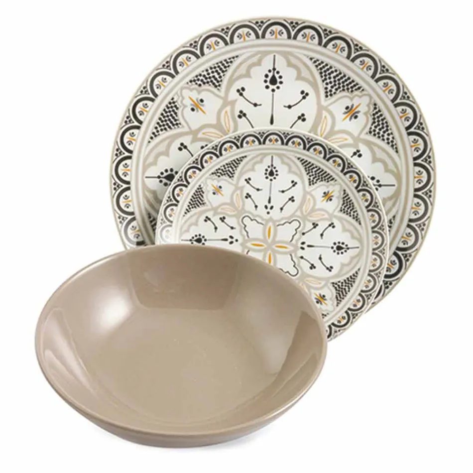 Ethnic Dishes Service in Porcelain and Colored and Modern Stoneware 18 Pieces - Fez Viadurini