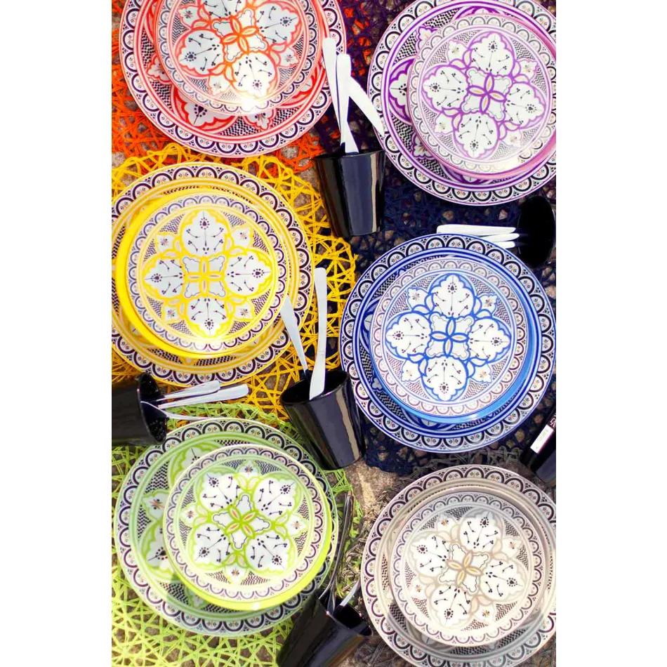 Ethnic Dishes Service in Porcelain and Colored and Modern Stoneware 18 Pieces - Fez Viadurini