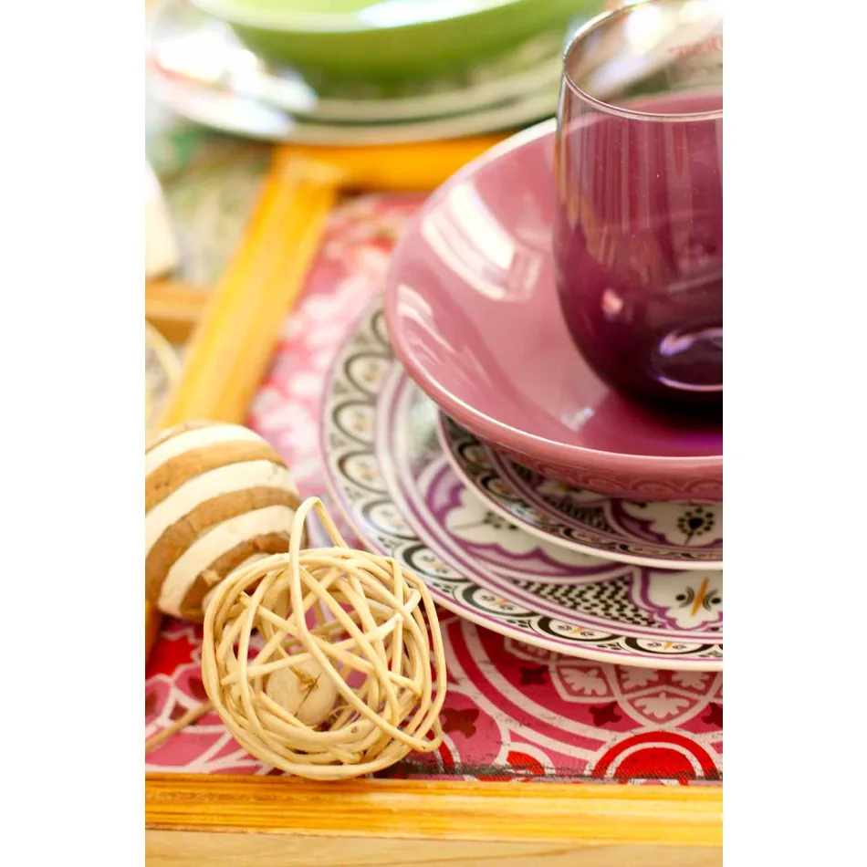 Ethnic Dishes Service in Porcelain and Colored and Modern Stoneware 18 Pieces - Fez Viadurini