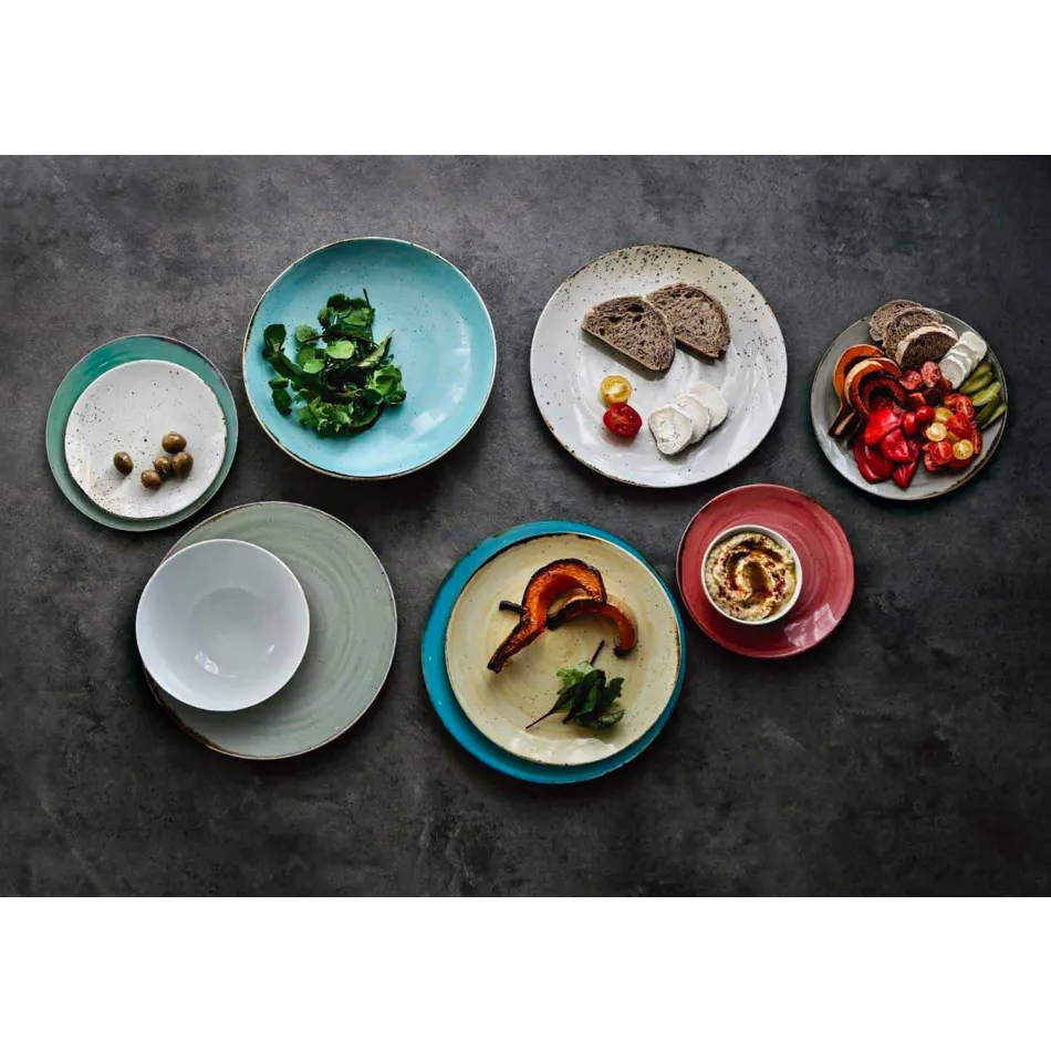 18 Piece Porcelain Colored and Modern Dinner Plate Service - Rurolo Viadurini