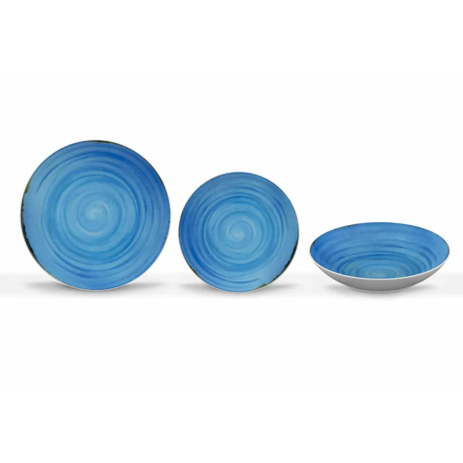 18 Piece Porcelain Colored and Modern Dinner Plate Service - Rurolo Viadurini