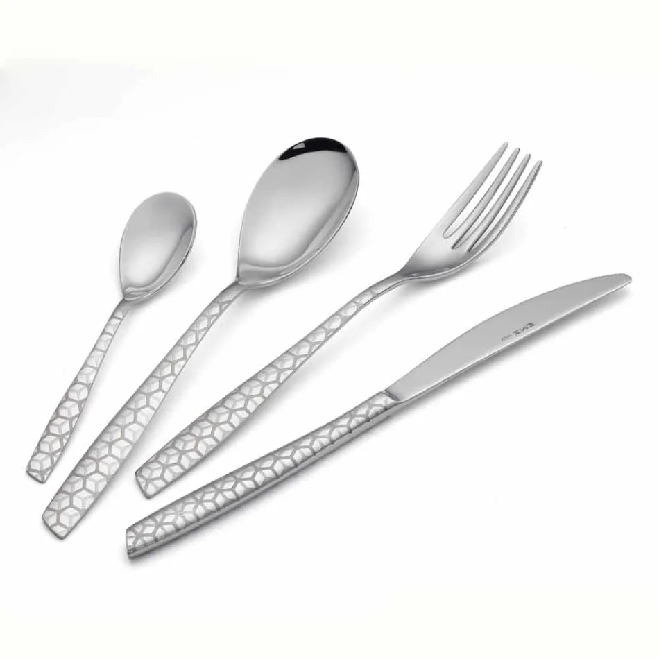 Polished Stainless Steel Cutlery Set with Design Decoration 24 Pieces - Ghiotto Viadurini