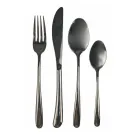 Glossy Black Steel Cutlery Set Rounded Design 24 Pieces - Drop Viadurini