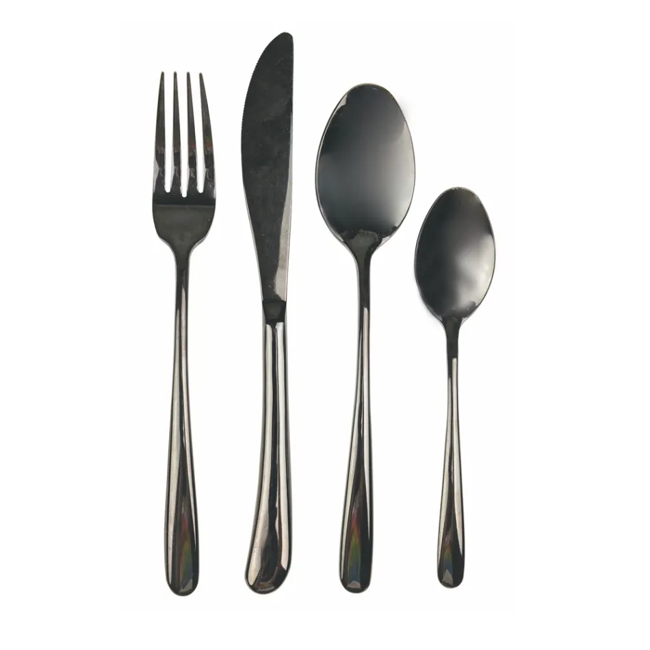 Glossy Black Steel Cutlery Set Rounded Design 24 Pieces - Drop Viadurini