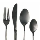 Glossy Black Steel Cutlery Set Rounded Design 24 Pieces - Drop Viadurini