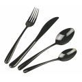 Glossy Black Steel Cutlery Set Rounded Design 24 Pieces - Drop