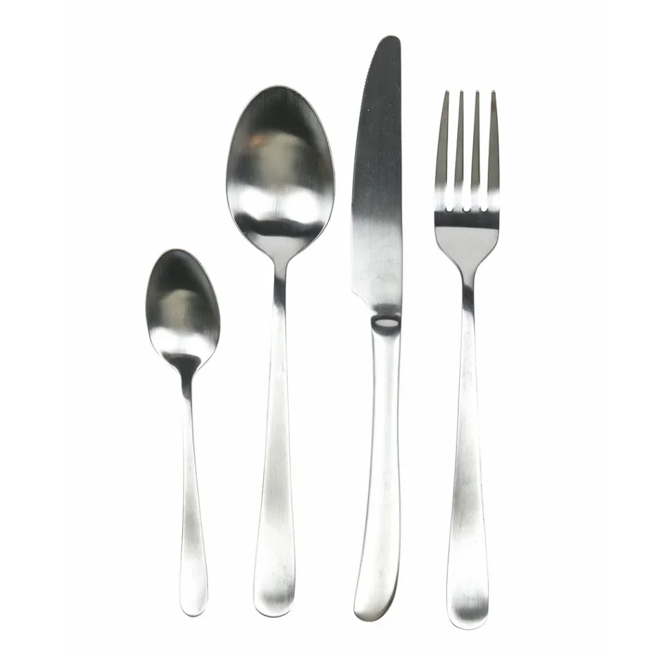 Flat Rounded Design Steel Cutlery Set 24 Pieces - Shiatzu Viadurini