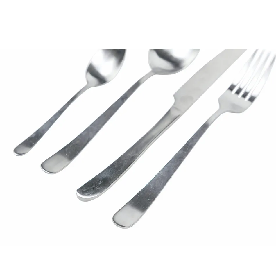 Flat Rounded Design Steel Cutlery Set 24 Pieces - Shiatzu Viadurini