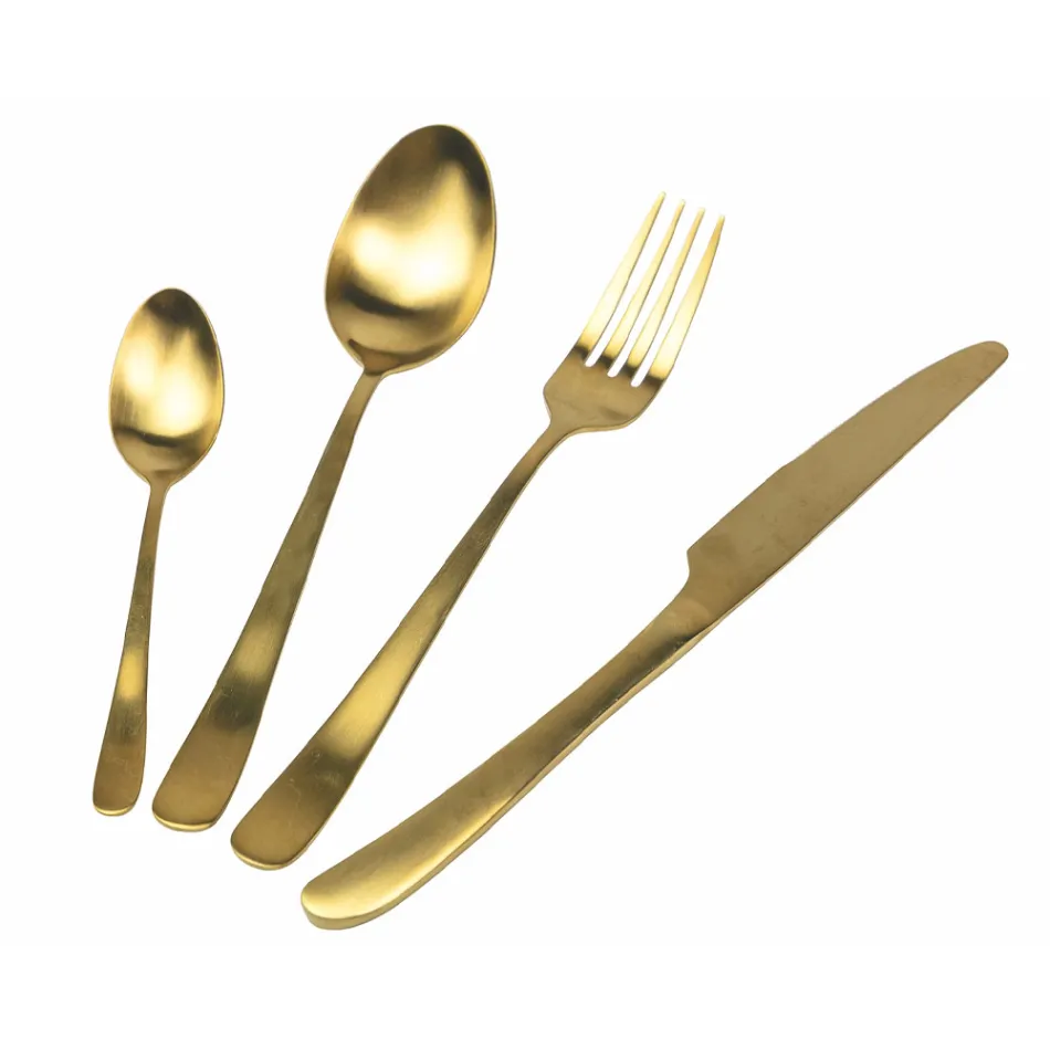 Flat Rounded Design Steel Cutlery Set 24 Pieces - Shiatzu Viadurini