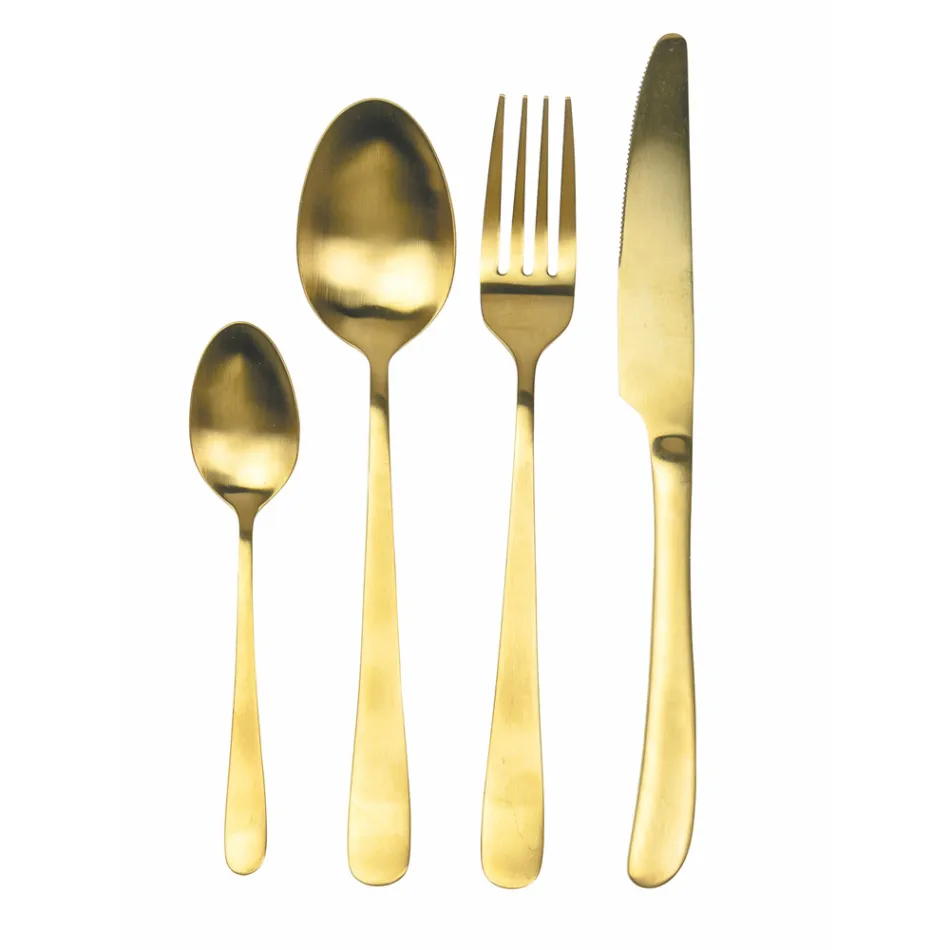 Flat Rounded Design Steel Cutlery Set 24 Pieces - Shiatzu Viadurini