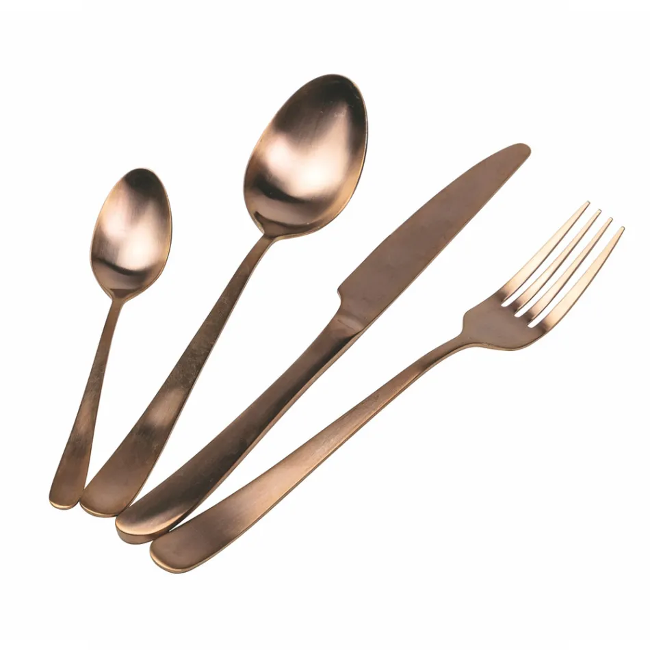 Flat Rounded Design Steel Cutlery Set 24 Pieces - Shiatzu Viadurini