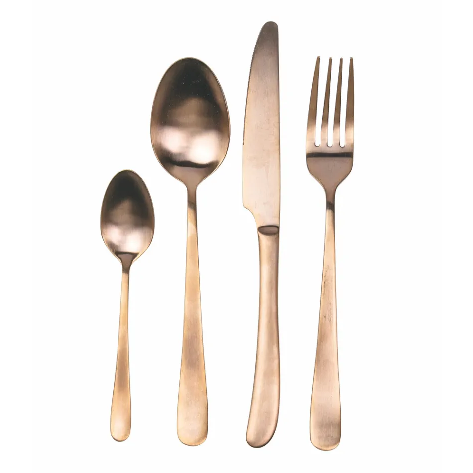 Flat Rounded Design Steel Cutlery Set 24 Pieces - Shiatzu Viadurini