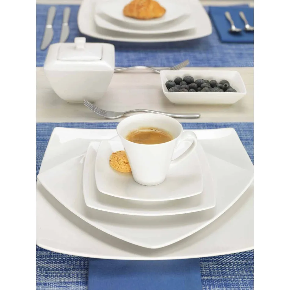 White Porcelain Coffee Cups Service Modern Design 8 Pieces - Duomo Viadurini