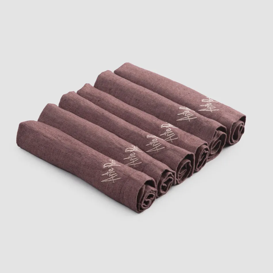 Elegant Linen Napkin Service with Fold Edge, 6 Colored Pieces - Onestini Viadurini