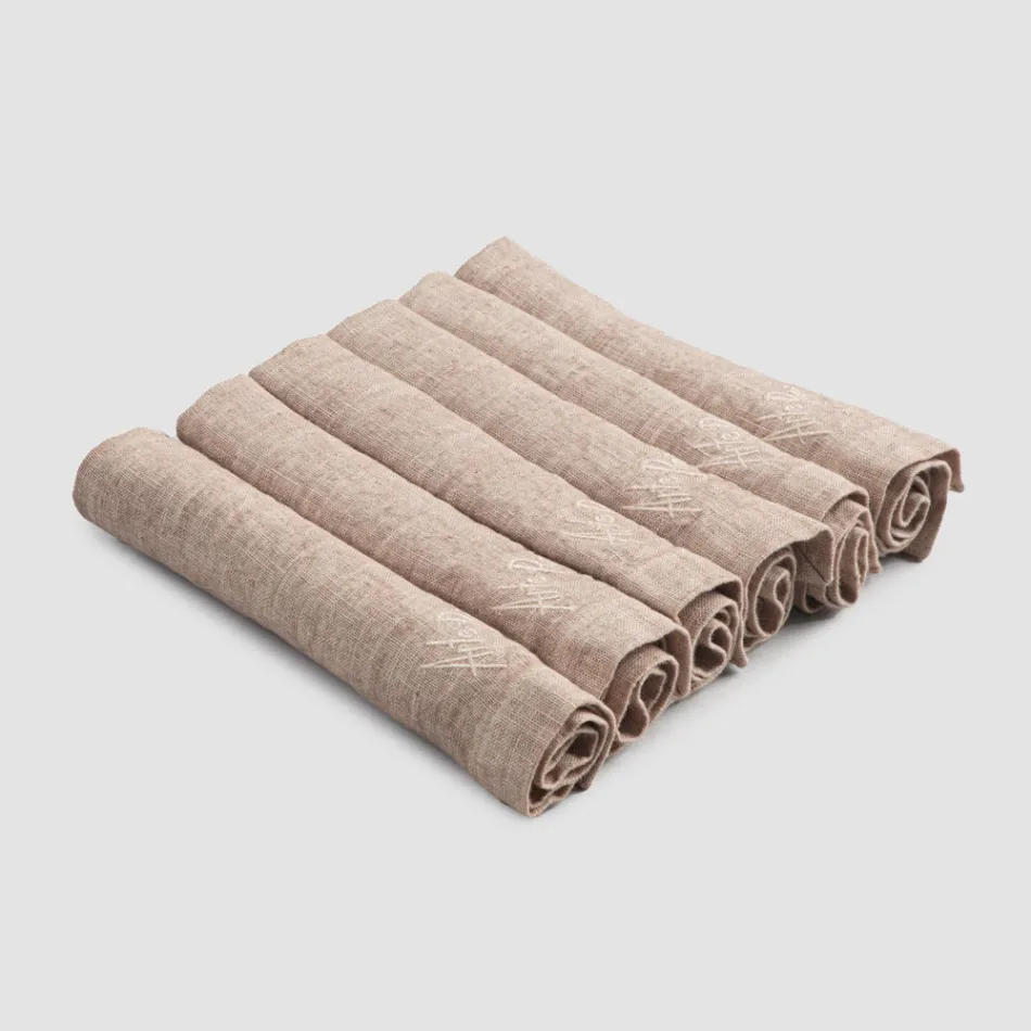 Elegant Linen Napkin Service with Fold Edge, 6 Colored Pieces - Onestini Viadurini