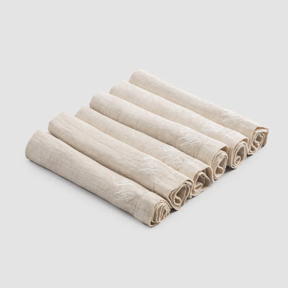 Elegant Linen Napkin Service with Fold Edge, 6 Colored Pieces - Onestini Viadurini