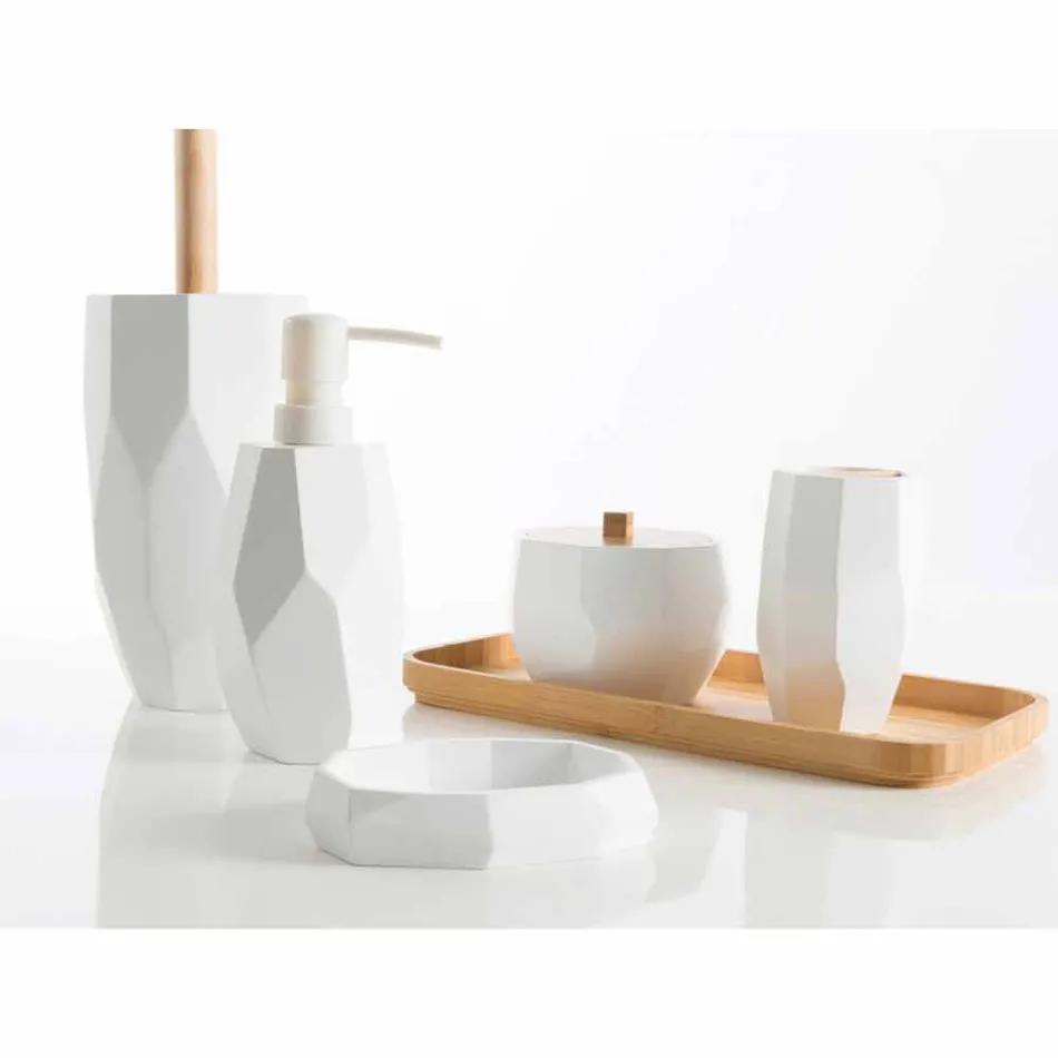 Design bathroom accessory set in Rivalba wood and resin Viadurini
