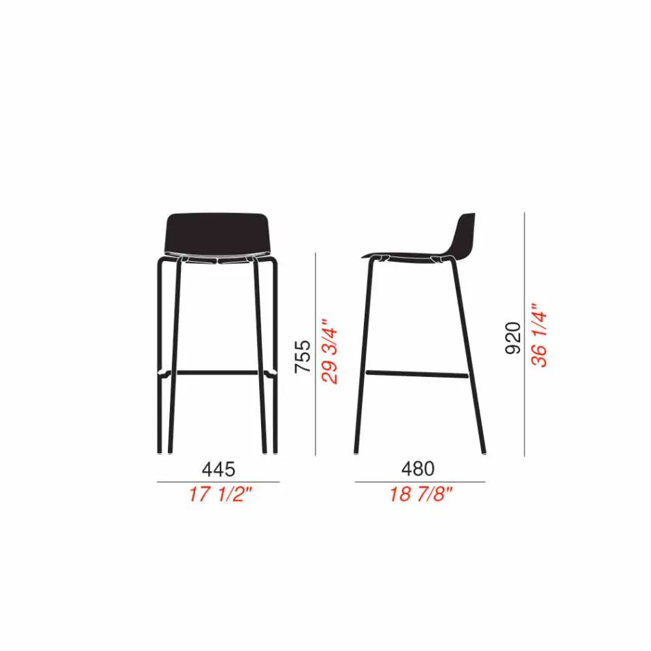 High Stool, 2 Pieces, in Metal and Polypropylene Made in Italy - Christabel Viadurini