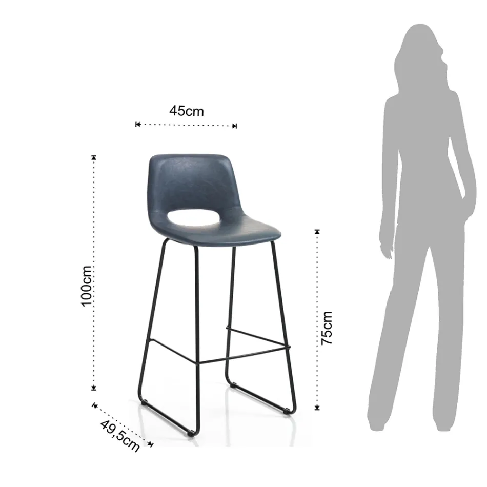 High Kitchen Stool in Synthetic Leather and Black Metal 2 Pieces - Yuri Viadurini