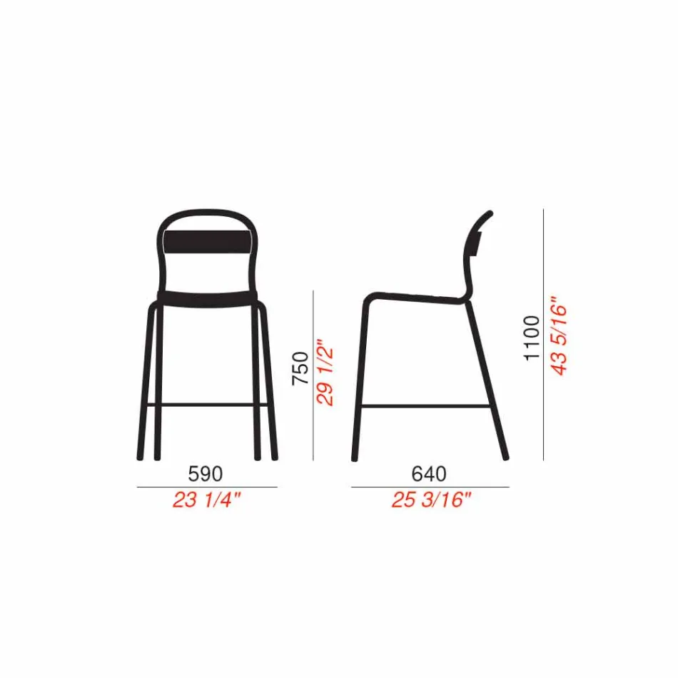 High Stackable Outdoor Stool Made in Italy, 2 Pieces - Trixie Viadurini