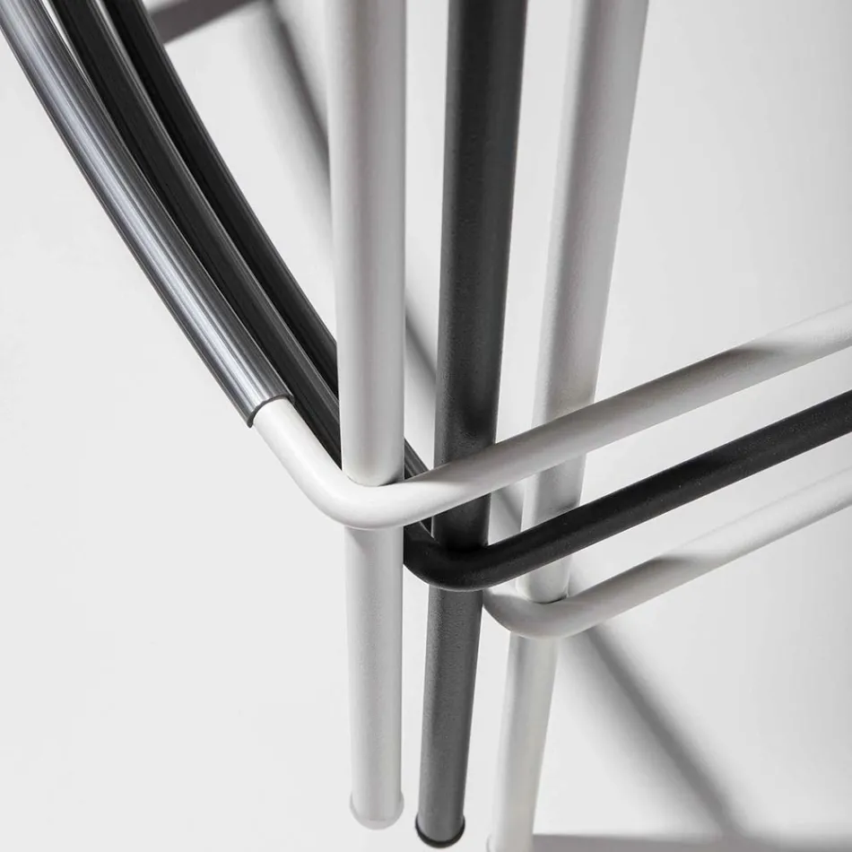 High Stackable Polypropylene Stool with Metal Base, 2 Pieces - Kiara Viadurini