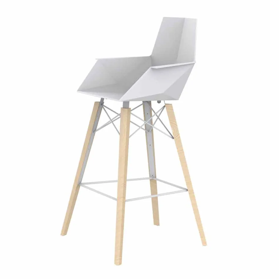 Bar Stool with Armrests in Wood and Plastic Various Colors - Faz Wood by Vondom Viadurini