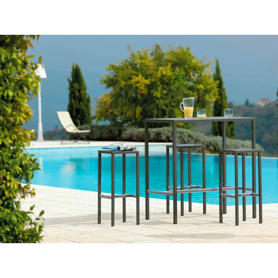 Outdoor Bar Stool in Powder Coated Metal Made in Italy - Meone Viadurini