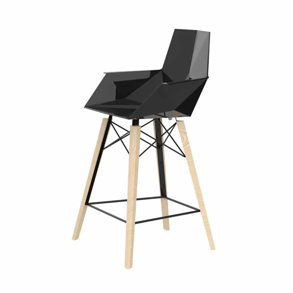 Kitchen Stool with Armrests in Wood and Plastic - Faz Wood by Vondom Viadurini