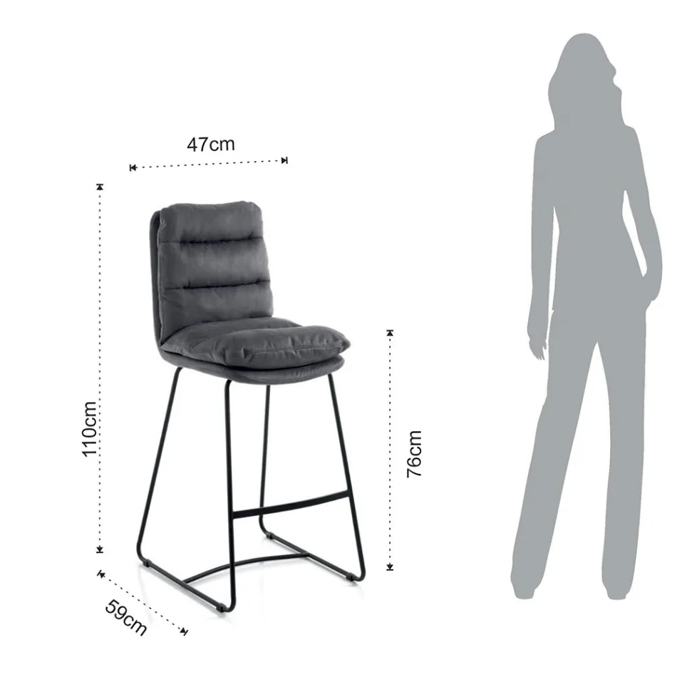 Kitchen Stool in Microfiber Gray Velvet Effect 2 Pieces - Fortaleza Viadurini