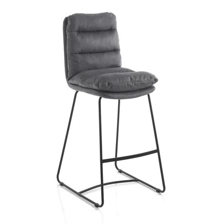 Kitchen Stool in Microfiber Gray Velvet Effect 2 Pieces - Fortaleza Viadurini