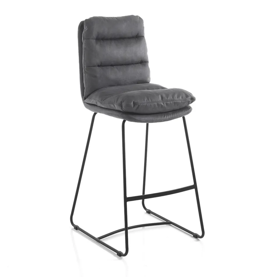 Kitchen Stool in Microfiber Gray Velvet Effect 2 Pieces - Fortaleza Viadurini