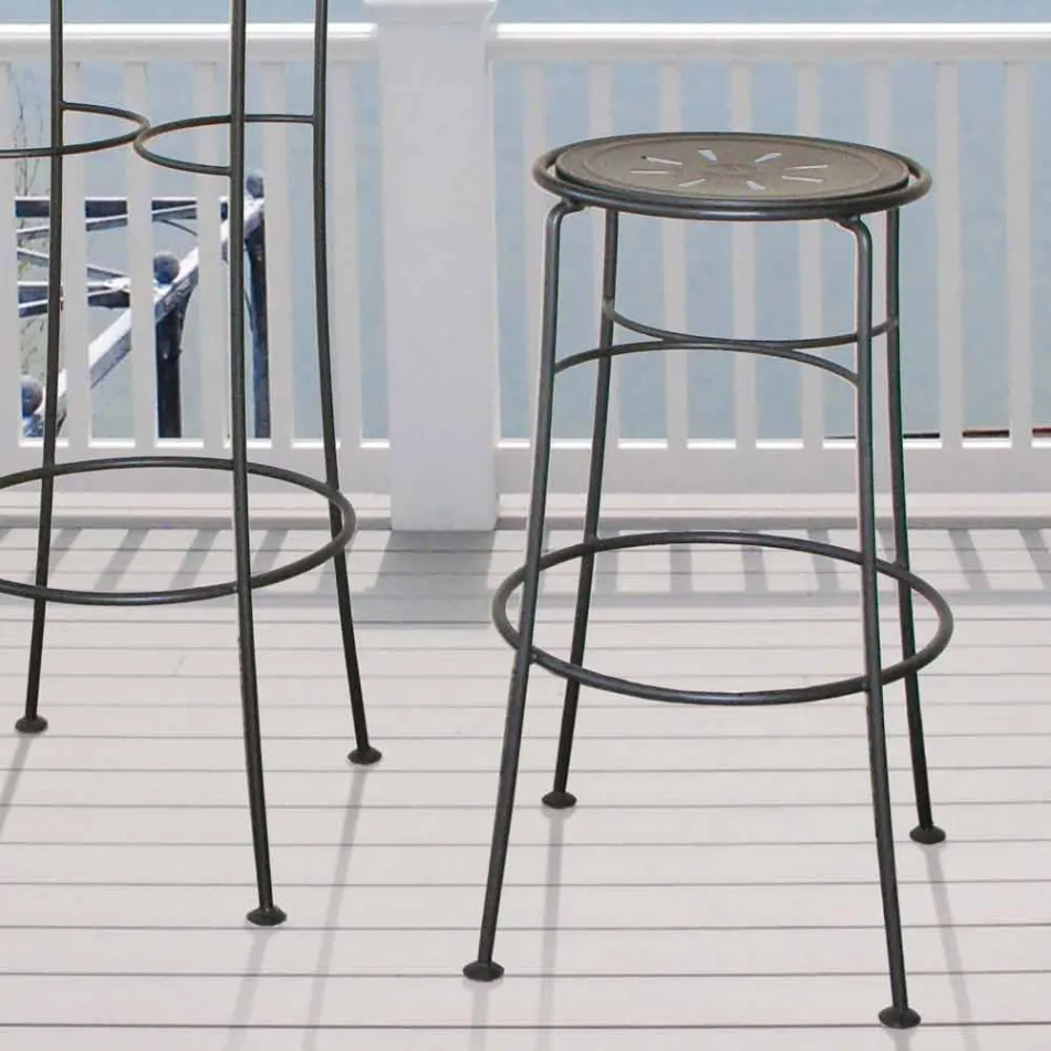 Handmade Iron Garden Stool with Footrest Made in Italy - Sireo Viadurini