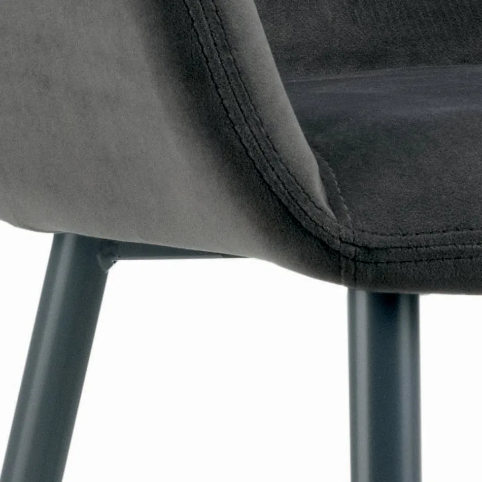 Fixed Stool with Upholstered Seat and Steel Base Made in Italy - Arona Viadurini