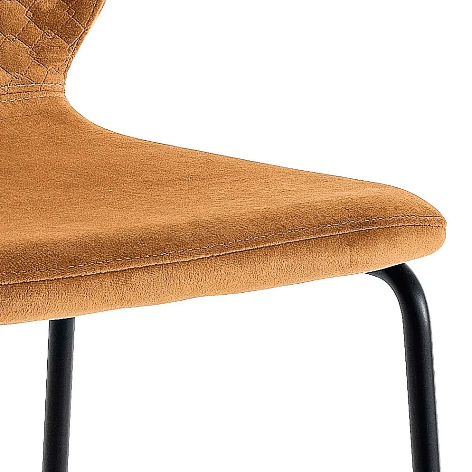 Modern Kitchen Stool in Colorful Designer Quilted Velvet - Scarat Viadurini