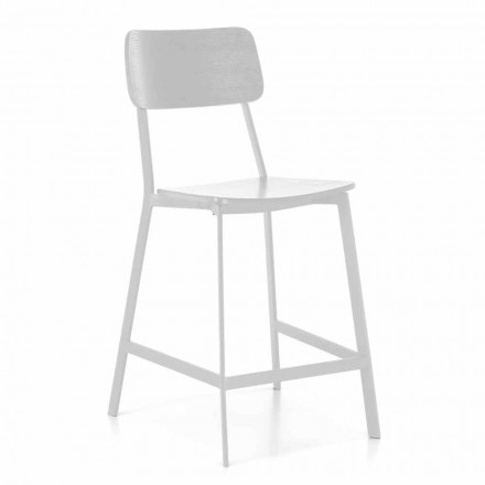 Modern Metal Stool with Seat and Backrest in Wood, 2 Pieces - Habibi Viadurini