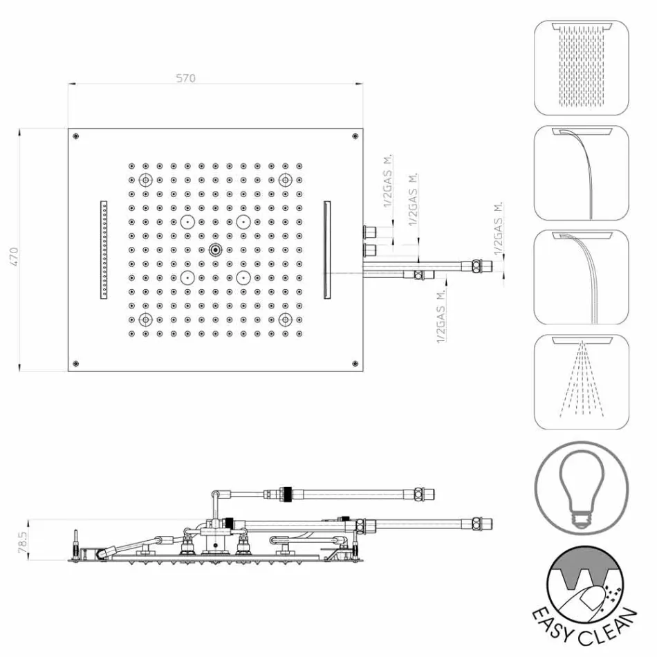 Modern four-function showerhead shower and chromotherapy Dream Viadurini