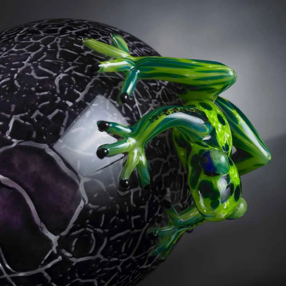 Egg Shaped Ornament with Frogs in Colored Glass Made in Italy - Huevo Viadurini
