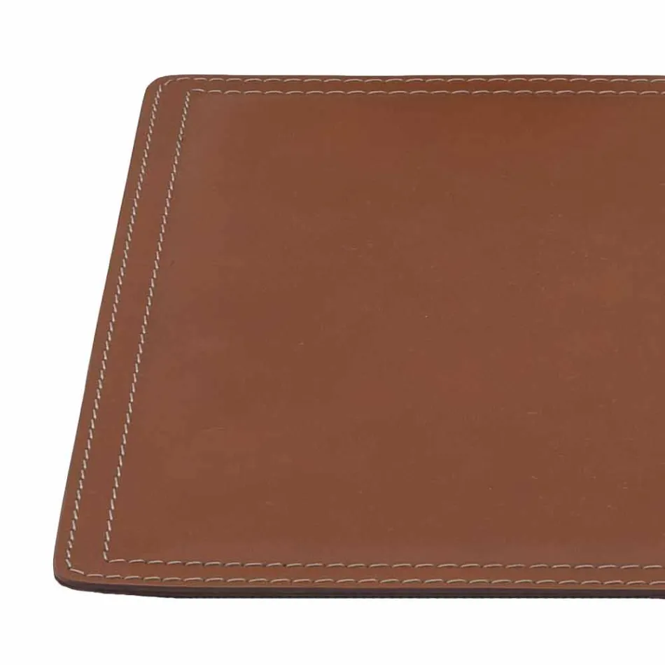 Regenerated Leather Desk Pad with Pen Stop Stitching Made in Italy - Ascanio Viadurini