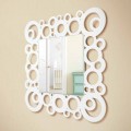 Modern Design White Square Wall Mirror with Wood Decorations - Bubble