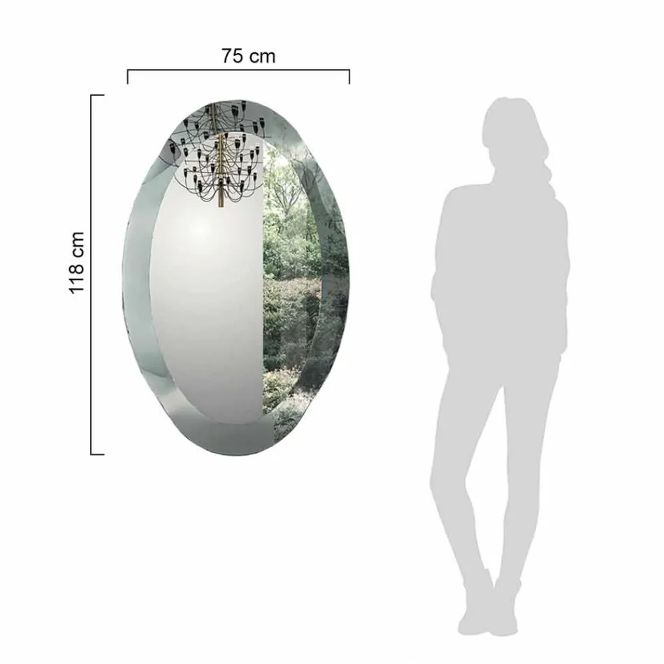 Oval Wall Mirror in Crystal Waved Glass Made in Italy - Eclisse Viadurini